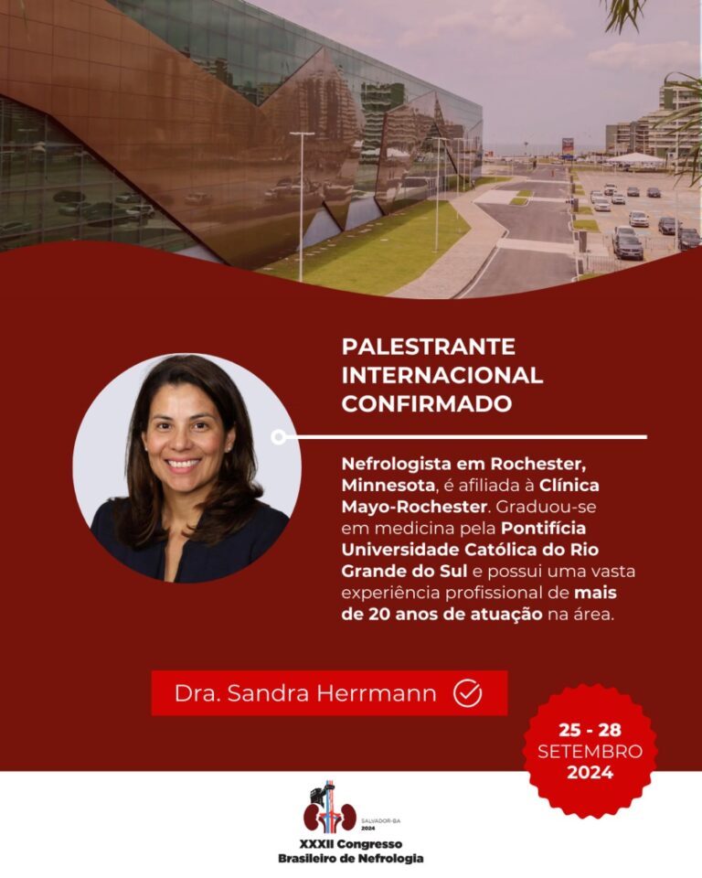Sandra Herrmann, nefrologista afiliada à Clínica Mayo-Rochester confirma presença no Congresso Brasileiro de Nefrologia em Salvador, Bahia