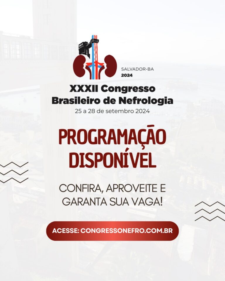 A programação científica preliminar do XXXII Congresso Brasileiro de Nefrologia já está disponível!