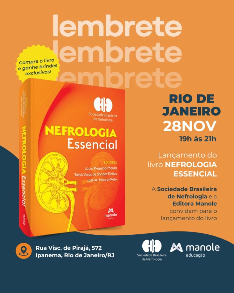 A SBN, em parceria com a Editora Manole, convida para o lançamento do livro Nefrologia Essencial no Rio de Janeiro!