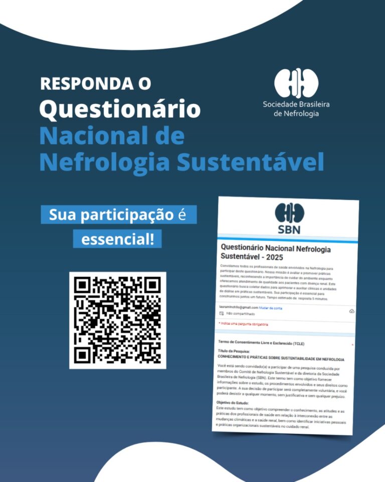 O Questionário Nacional de Nefrologia Sustentável já está disponível. Participe!