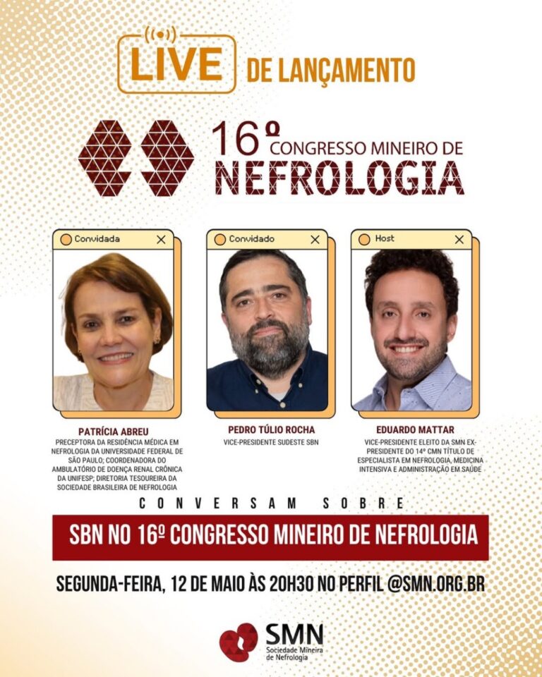 Atenção para uma live de preparação para o 16º Congresso Mineiro de Nefrologia!!