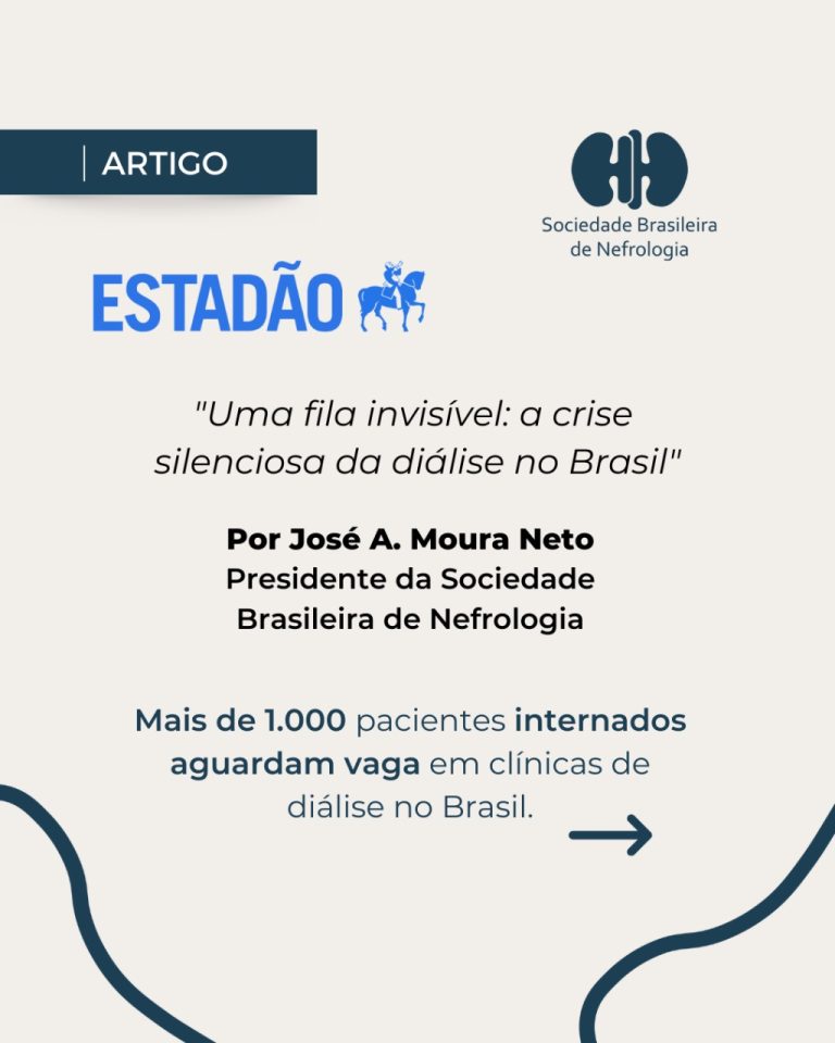 Presidente da Sociedade Brasileira de Nefrologia, José Moura Neto, publica novo artigo no jornal Estado de S. Paulo sobre a crise da diálise no Brasil