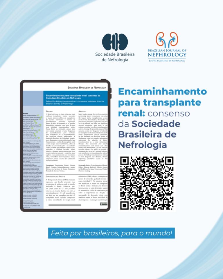 Está disponível o consenso da Sociedade Brasileira de Nefrologia sobre o encaminhamento para transplante renal