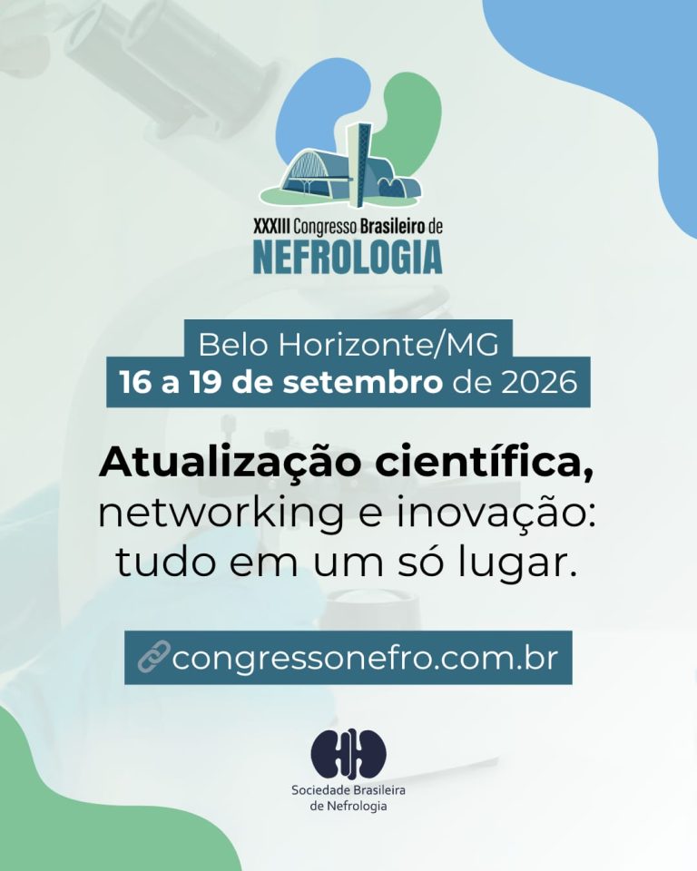 O Congresso Brasileiro de Nefrologia acontecerá em setembro de 2026, em Belo Horizonte