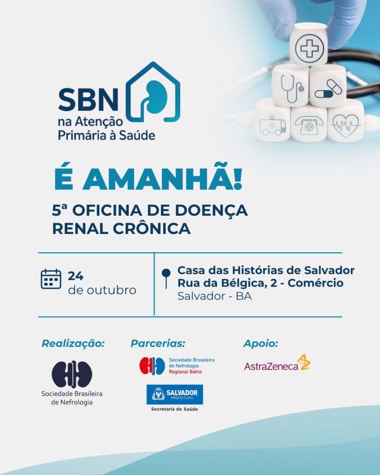 Dia 24/10 acontece a 5ª edição da Oficina de Doença Renal Crônica do projeto SBN na Atenção Primária à Saúde!