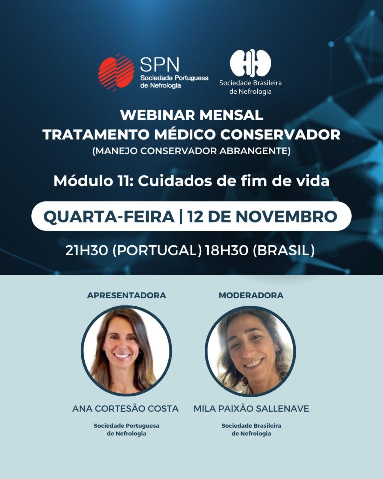 Curso: Tratamento Conservador Abrangente da Doença Renal Crônica! Webinar sobre “Cuidados de fim de vida”.