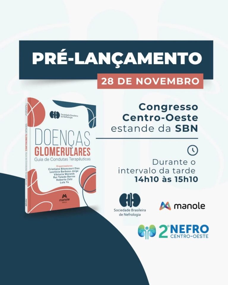 Pré-lançamento do livro “Doenças Glomerulares – Guia de Condutas Terapêuticas” acontece dia 28 no Congresso Centro-Oeste