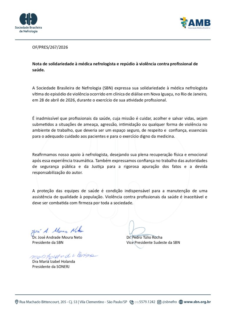 Nota de solidariedade à médica nefrologista e repúdio à violência contra profissional de saúde