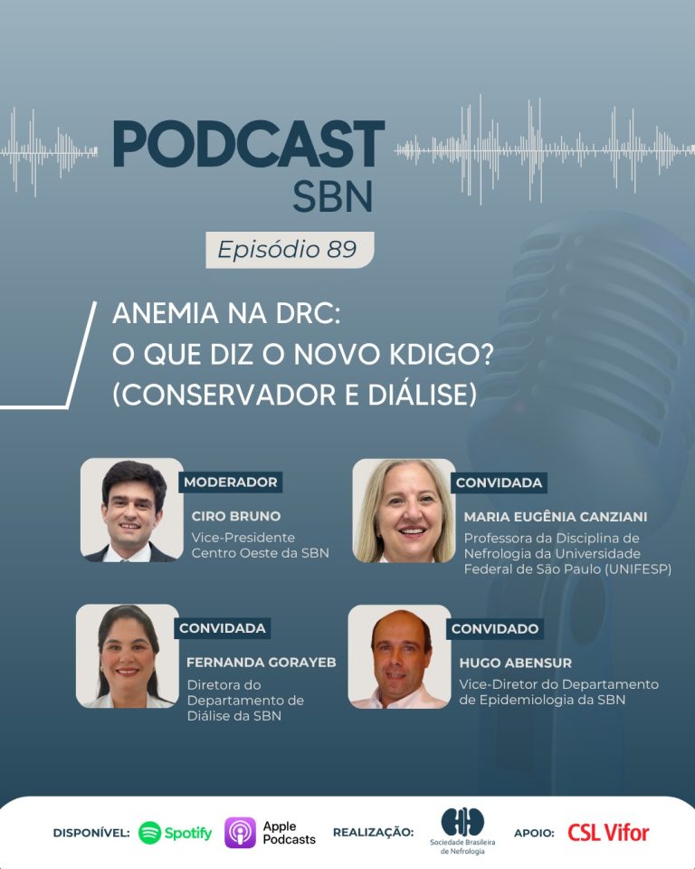 Confira o Novo Podcast #89 da SBN: Anemia na DRC: O que diz o novo KDIGO (conservador e diálise)