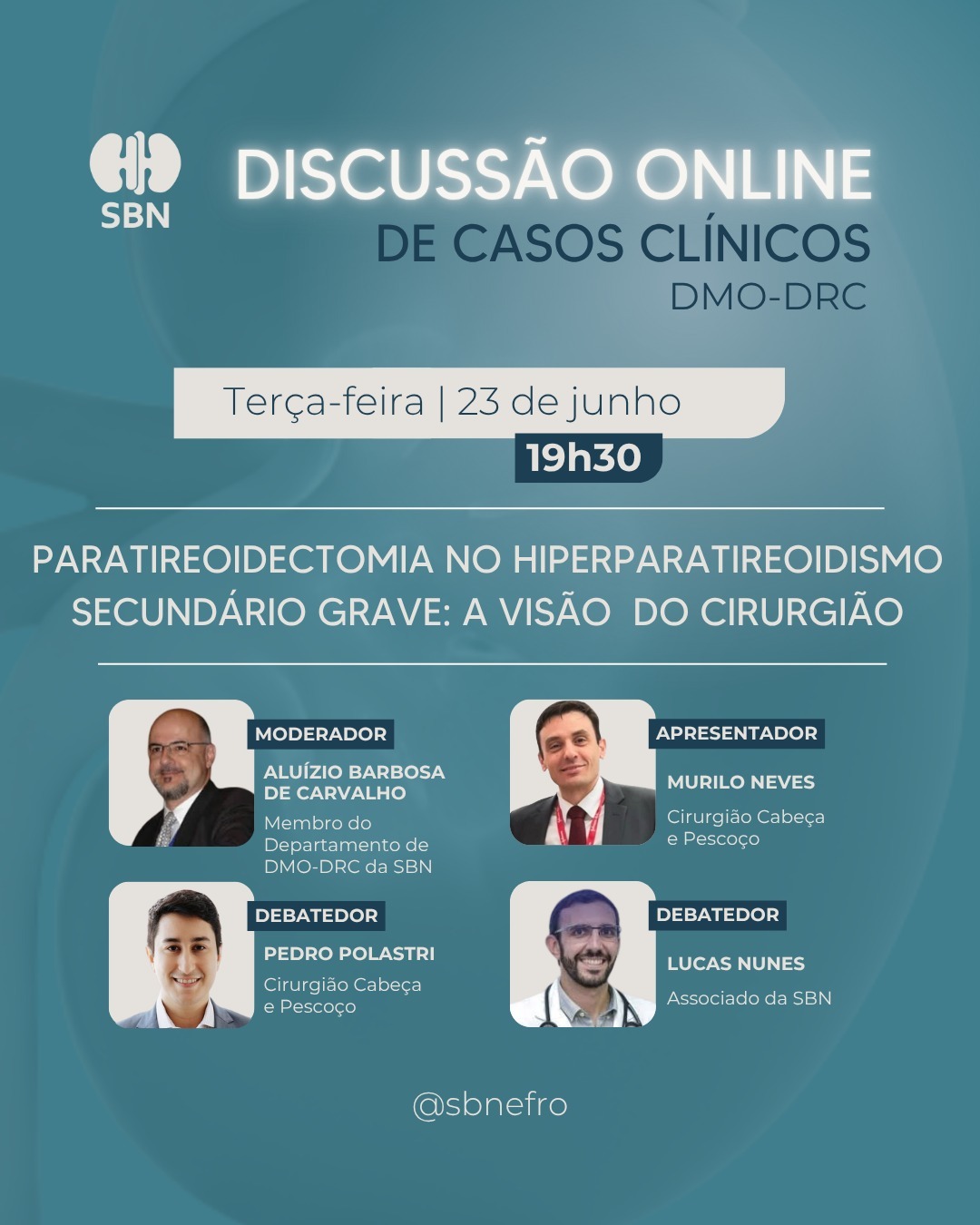 Atenção - excepcionalmente neste mês, a Discussão Online de Casos Clínicos DMO-DRC acontecerá na terça-feira