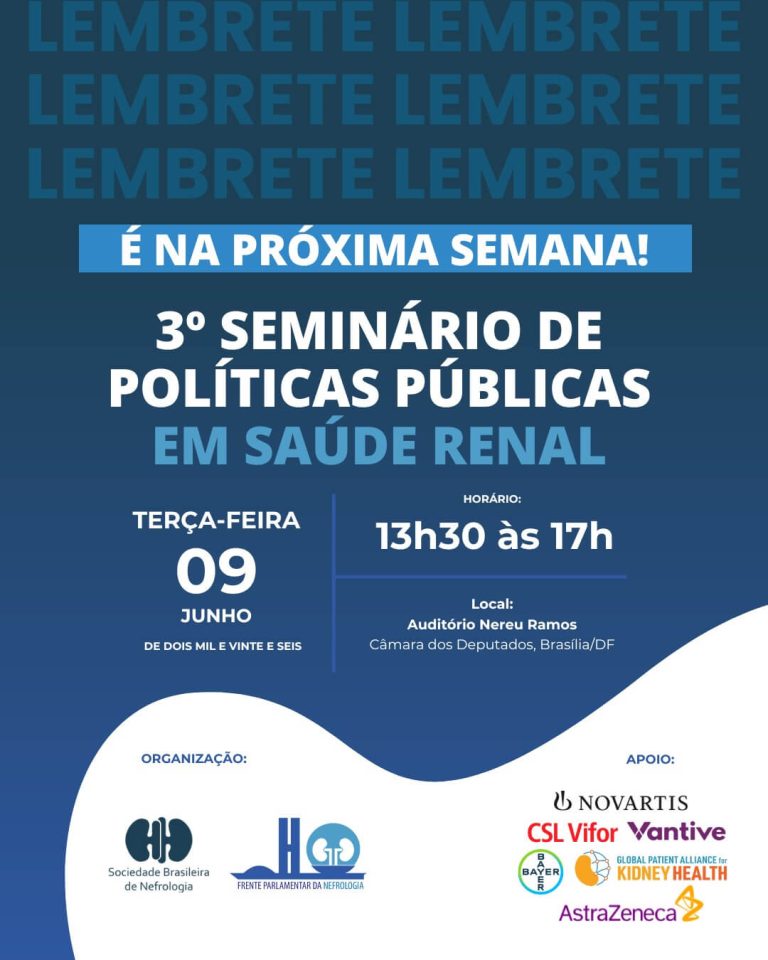 O 3º Seminário de Políticas Públicas em Saúde Renal acontece na próxima semana!