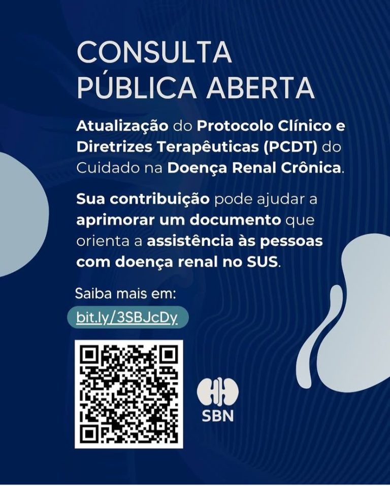 Está aberta a Consulta Pública nº 56/2026, referente à atualização do Protocolo Clínico e Diretrizes Terapêuticas (PCDT) do Cuidado na Doença Renal Crônica