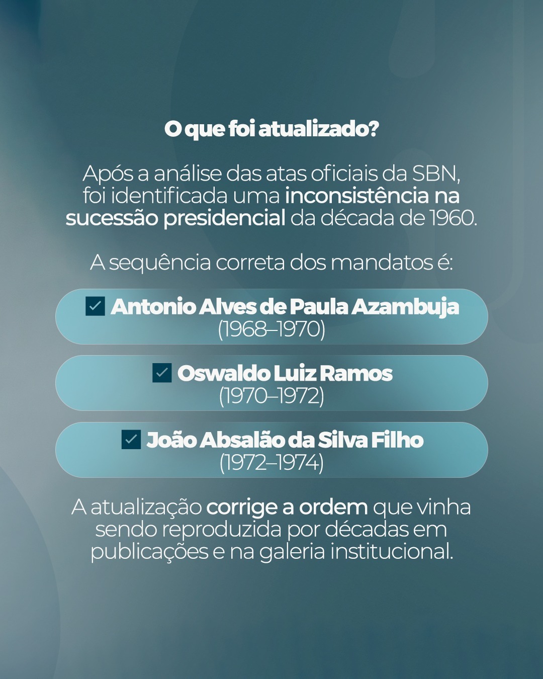 Atualização da galeria de ex-presidentes da SBN