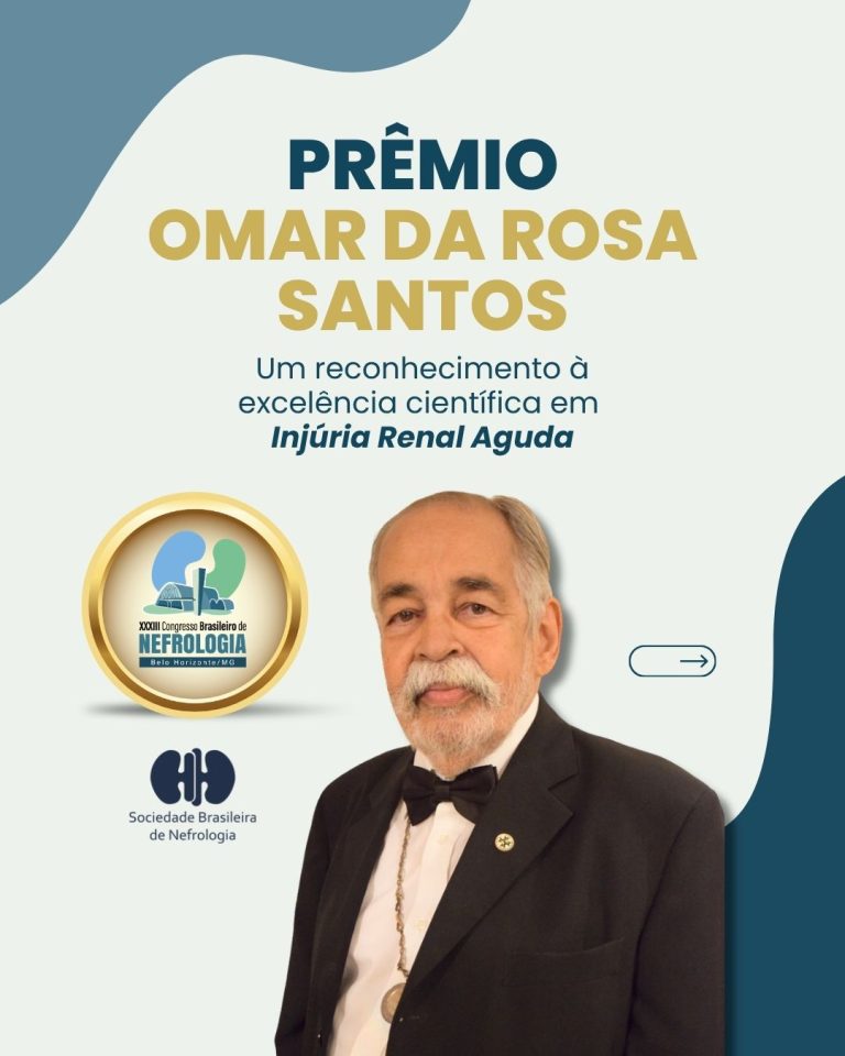 A Sociedade Brasileira de Nefrologia (SBN) e a Academia Nacional de Medicina (ANM) apresentam o Prêmio Omar da Rosa Santos, criado para reconhecer a excelência da pesquisa científica na área de Injúria Renal Aguda (IRA)
