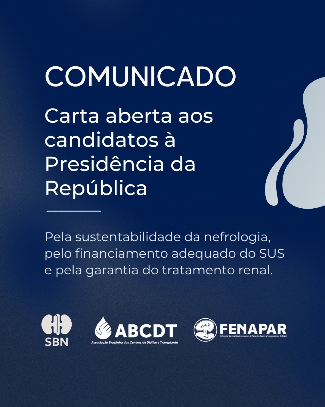 SBN, ABCDT e Fenapar publicam carta aos presidenciáveis em defesa do financiamento do tratamento renal