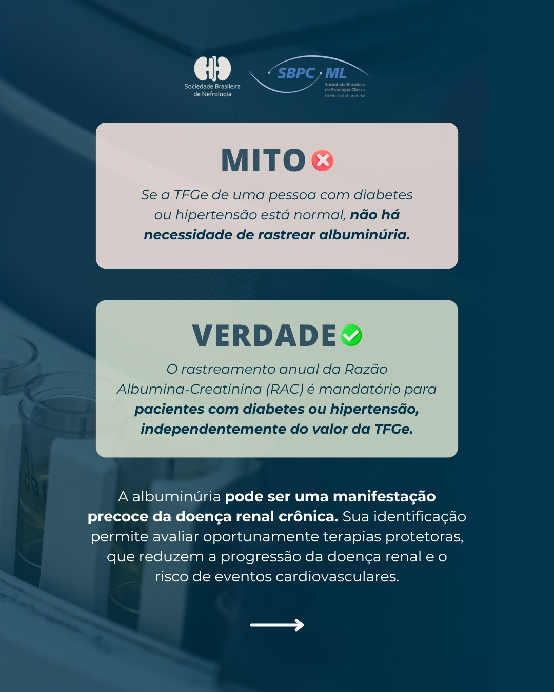 SBN e SBPC-ML destacam importância da avaliação conjunta da TFGe e da razão albumina-creatinina