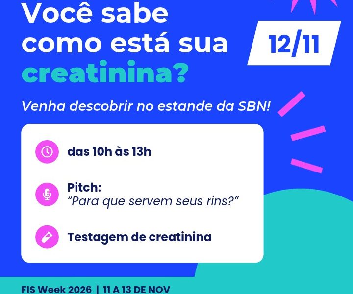 SBN promoverá testagem de creatinina e conversa sobre saúde renal na FIS Week 2026